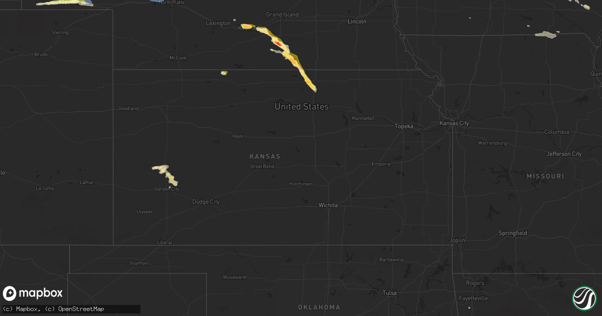 Hail map in Kansas on August 10, 2023
