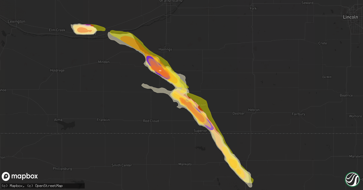 Hail map in Lawrence, NE on August 10, 2023