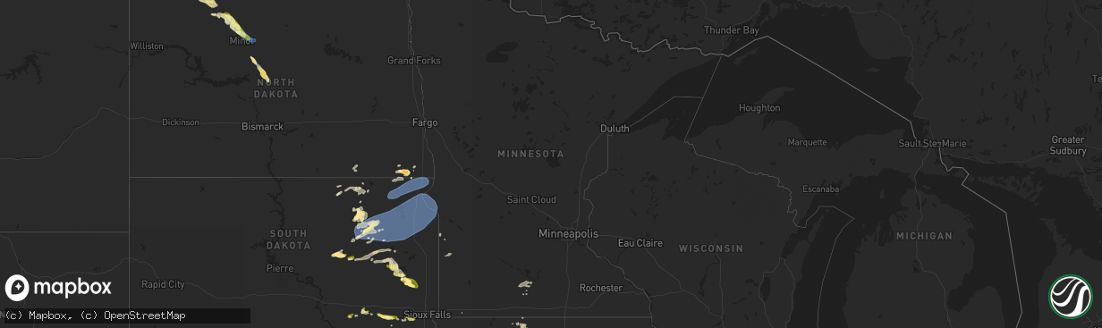 Hail map in Minnesota on August 10, 2023