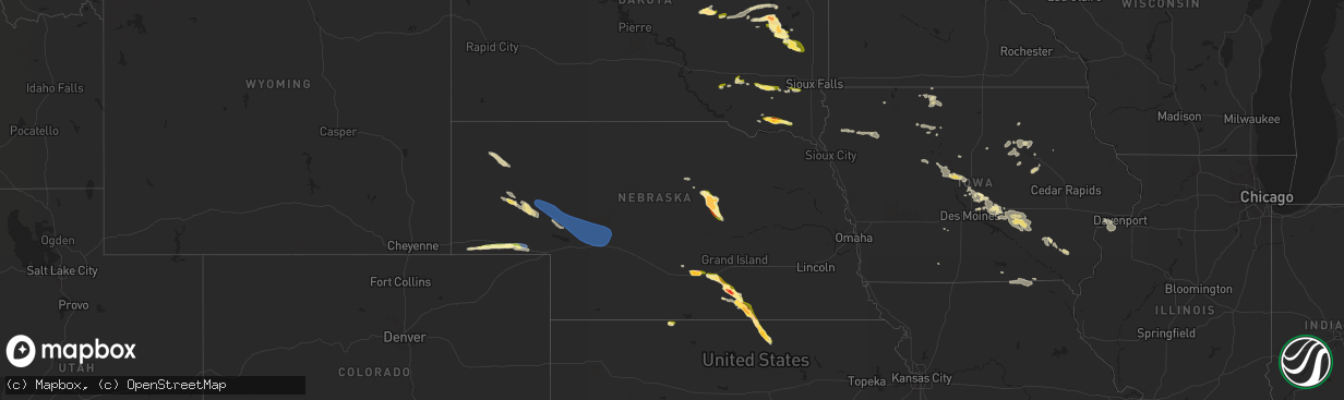 Hail map in Nebraska on August 10, 2023
