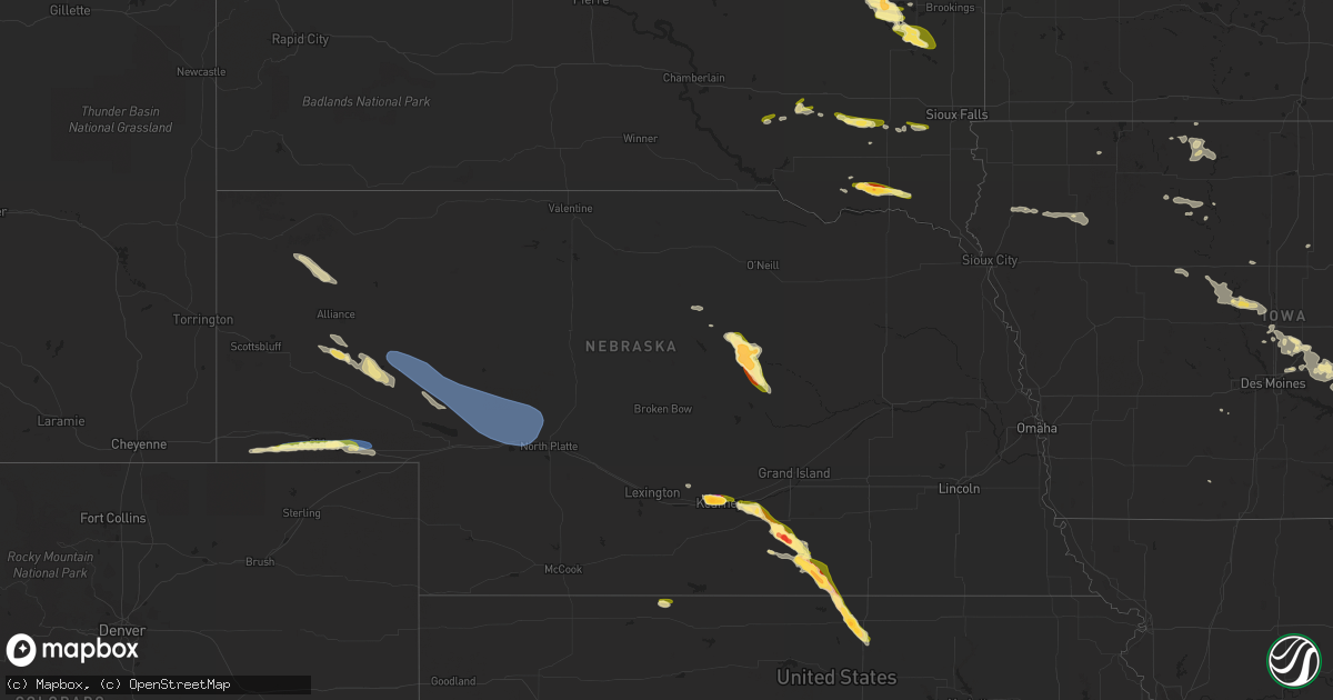 Hail map in Nebraska on August 10, 2023