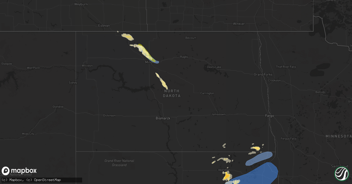 Hail map in North Dakota on August 10, 2023