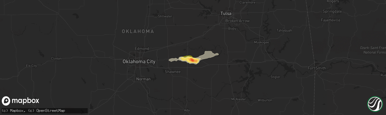 Hail map in Paden, OK on August 10, 2023