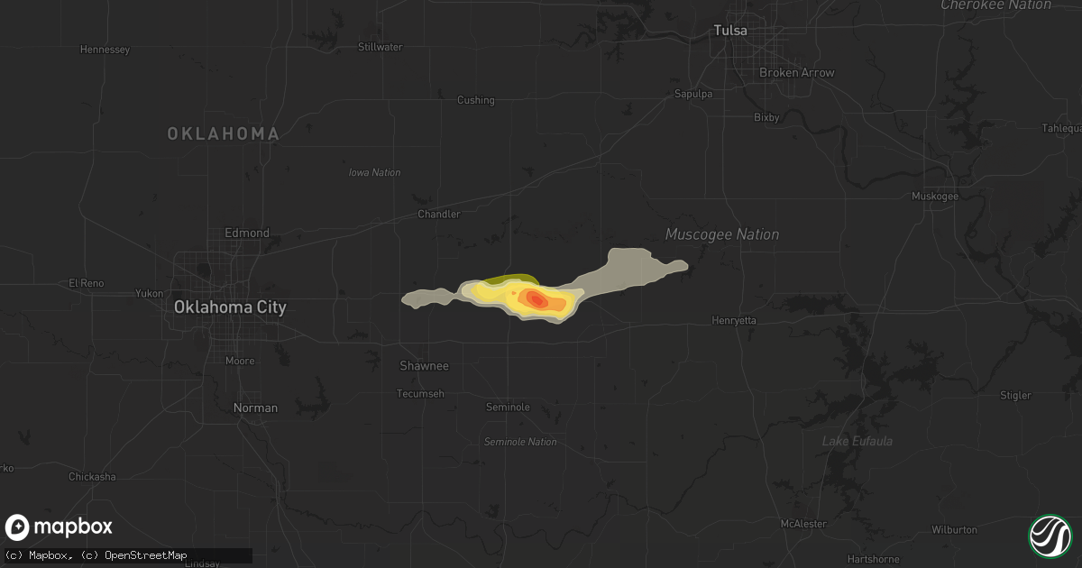 Hail map in Paden, OK on August 10, 2023
