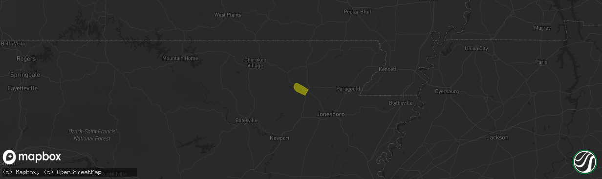 Hail map in Portia, AR on August 10, 2023