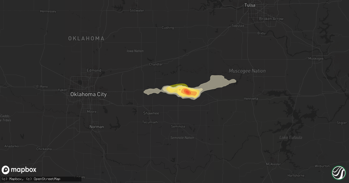 Hail map in Prague, OK on August 10, 2023