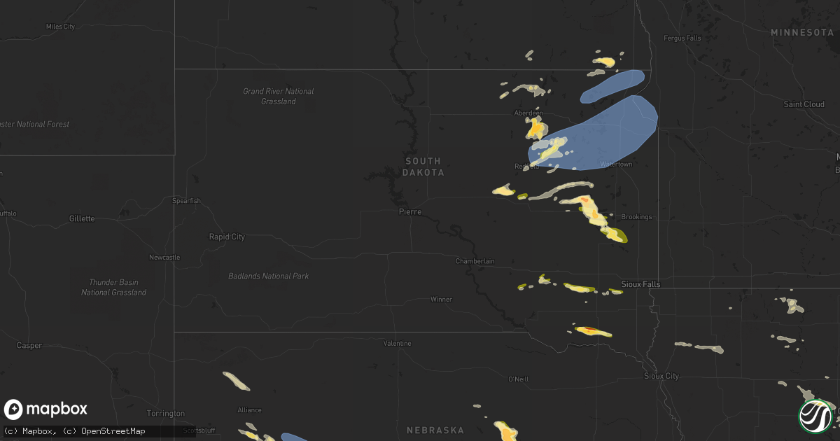 Hail map in South Dakota on August 10, 2023