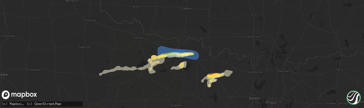 Hail map in Wichita Falls, TX on August 10, 2023