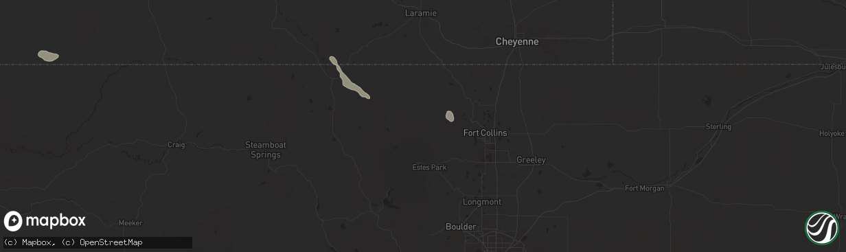 Hail map in Bellvue, CO on August 10, 2024