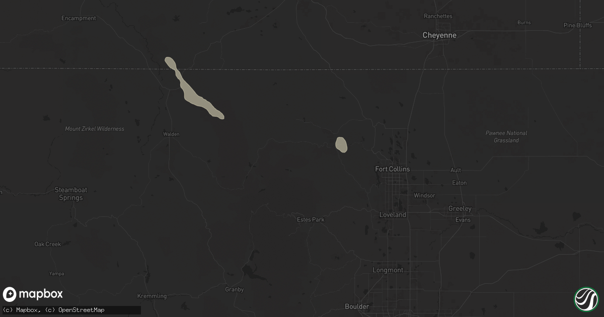 Hail map in Bellvue, CO on August 10, 2024