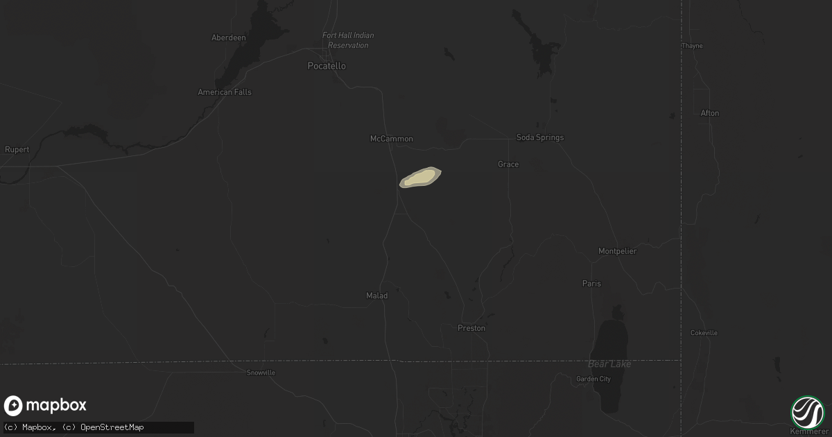 Hail map in Downey, ID on August 10, 2024