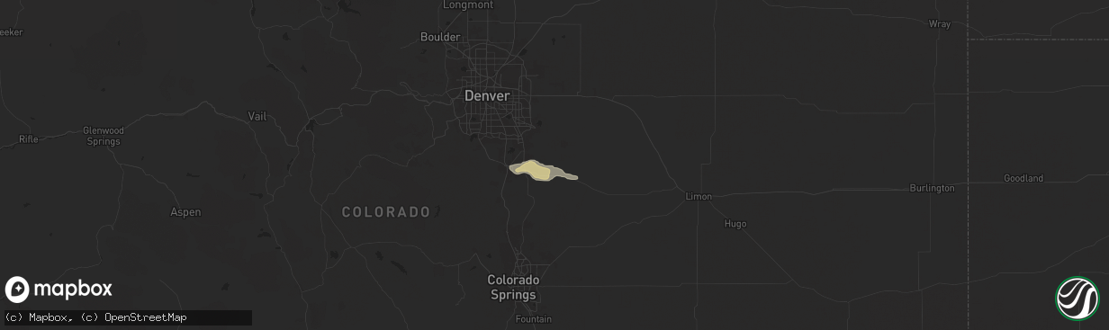 Hail map in Elizabeth, CO on August 10, 2024