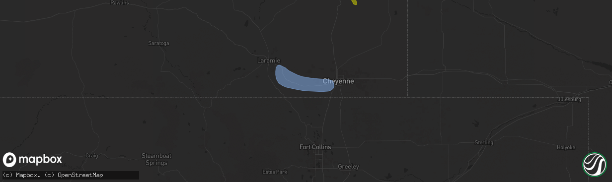 Hail map in Granite Canon, WY on August 10, 2024