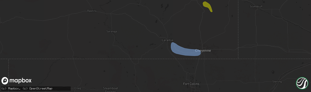 Hail map in Laramie, WY on August 10, 2024