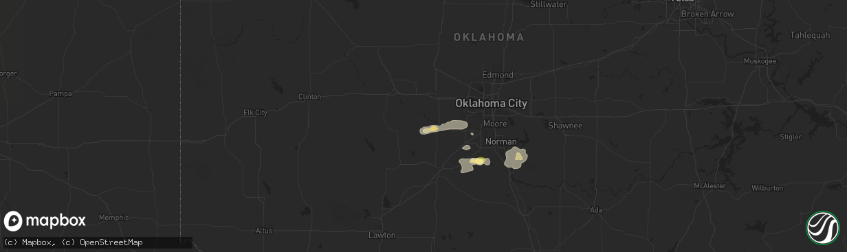 Hail map in Minco, OK on August 10, 2024