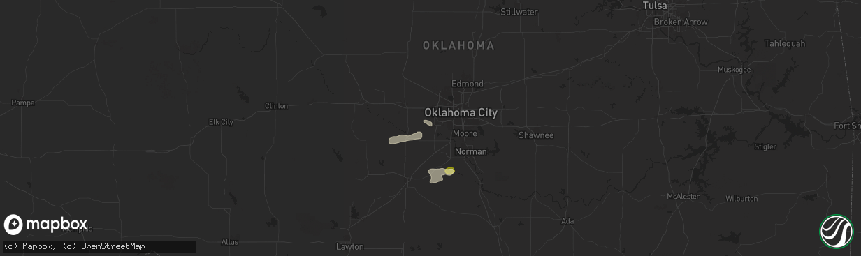 Hail map in Mustang, OK on August 10, 2024