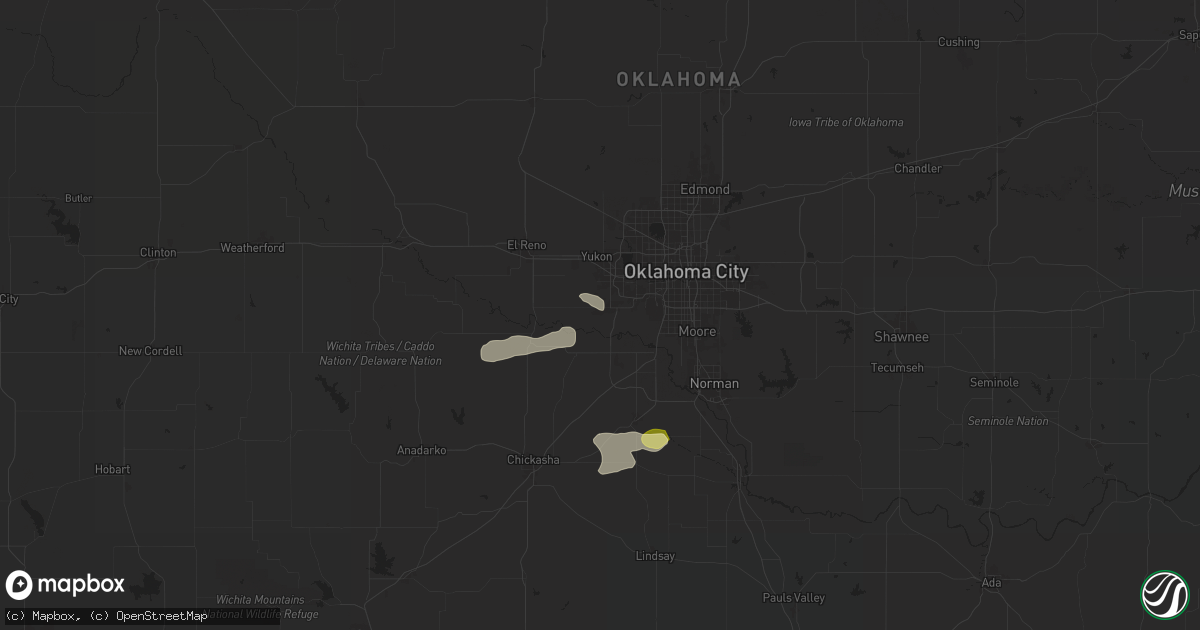 Hail map in Mustang, OK on August 10, 2024