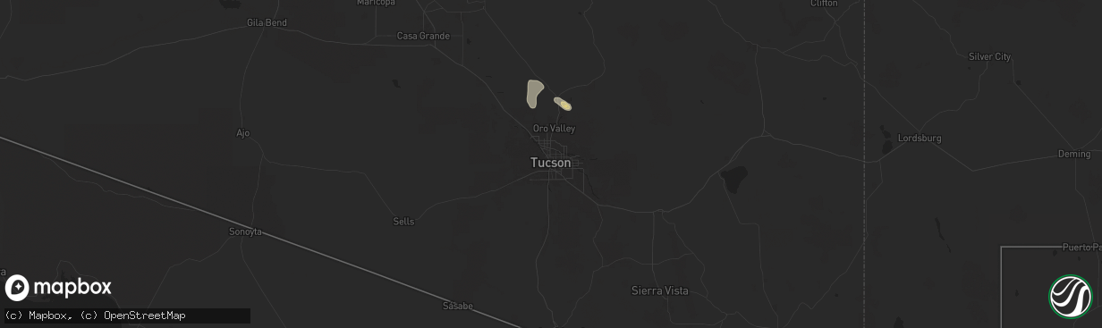 Hail map in Tucson, AZ on August 10, 2024