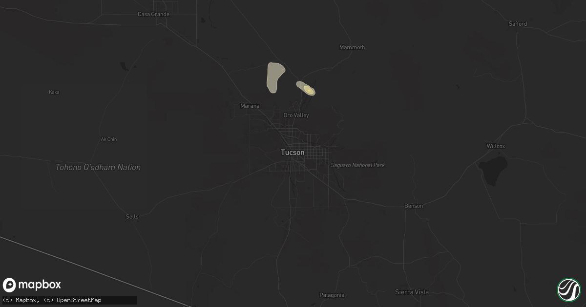 Hail map in Tucson, AZ on August 10, 2024