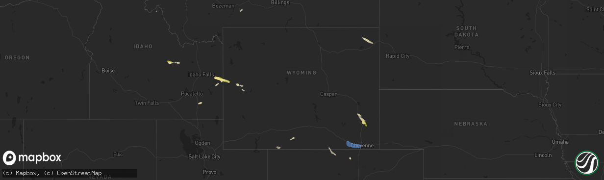 Hail map in Wyoming on August 10, 2024