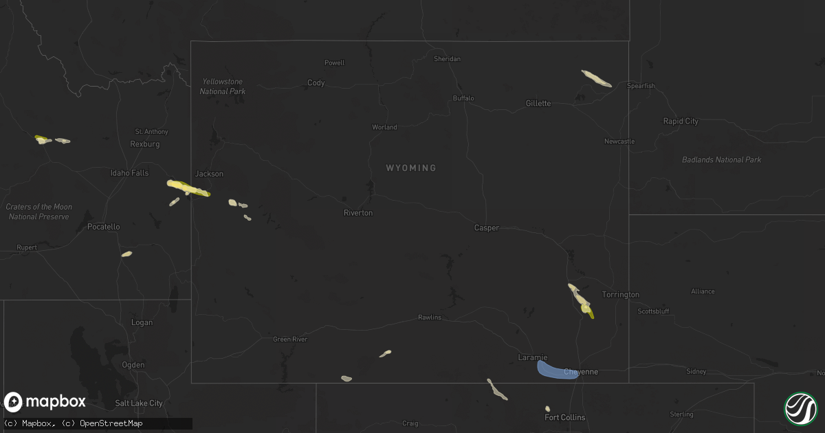 Hail map in Wyoming on August 10, 2024
