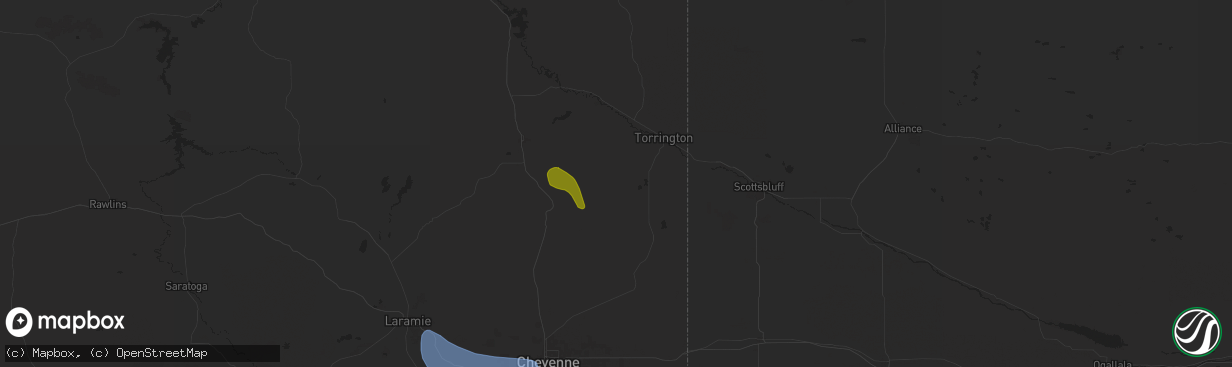 Hail map in Yoder, WY on August 10, 2024