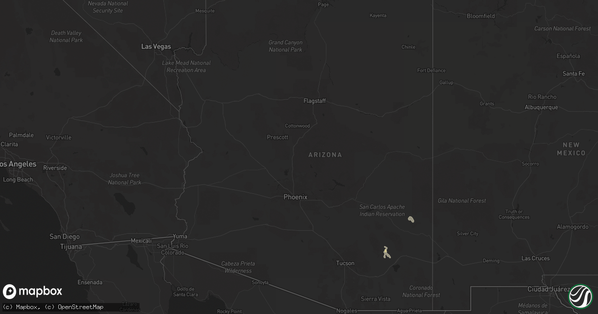 Hail map in Arizona on August 10, 2025
