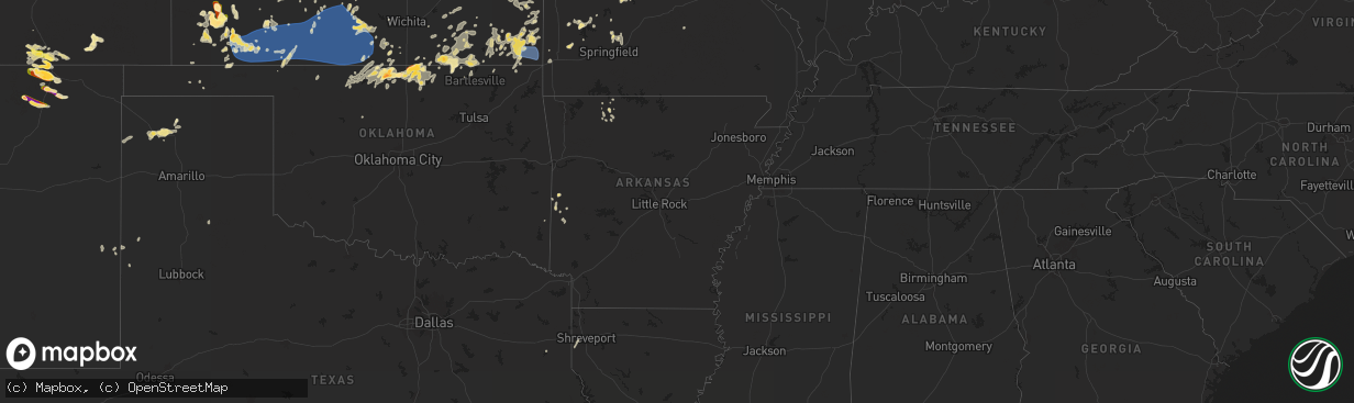 Hail map in Arkansas on August 10, 2025