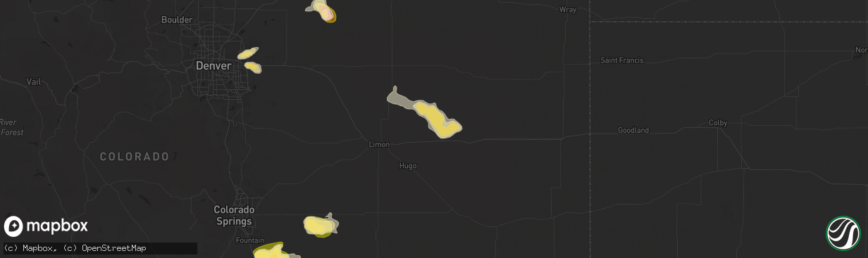 Hail map in Arriba, CO on August 10, 2025