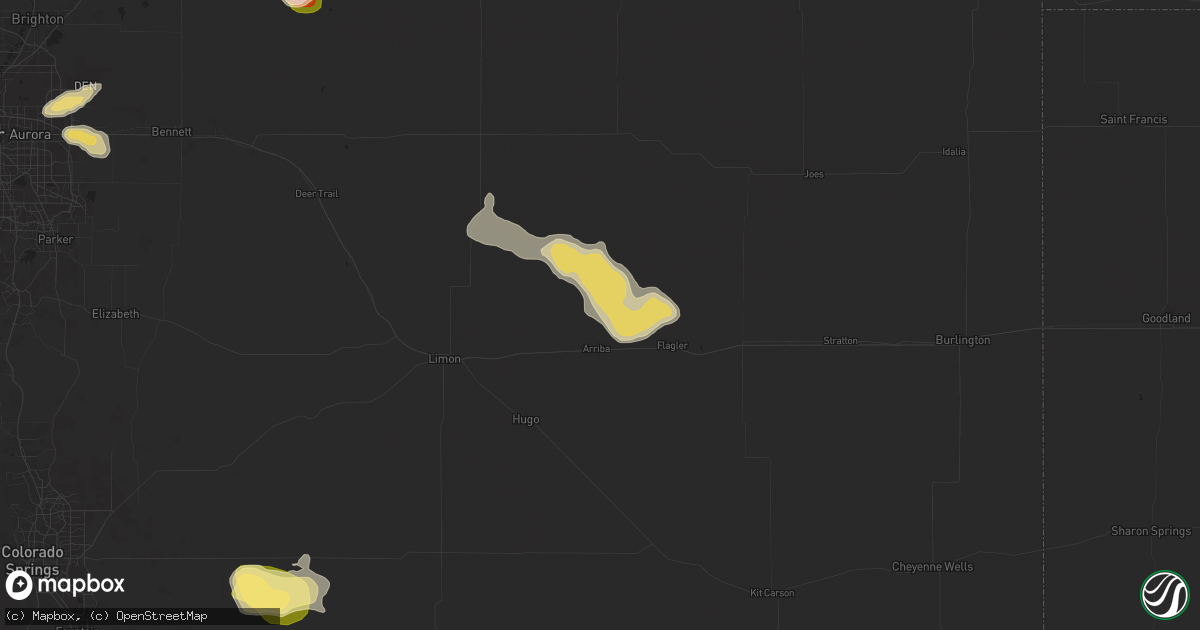 Hail map in Arriba, CO on August 10, 2025