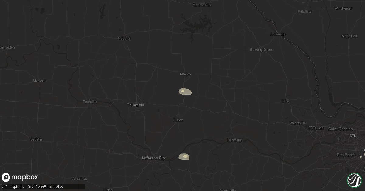 Hail map in Auxvasse, MO on August 10, 2025