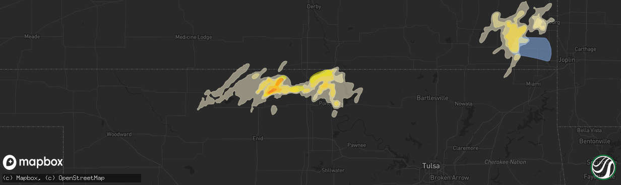 Hail map in Blackwell, OK on August 10, 2025