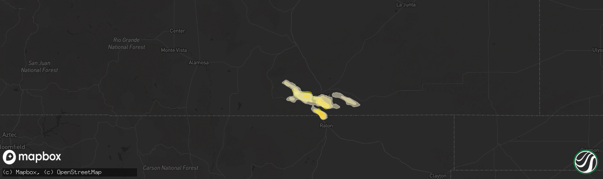 Hail map in Boncarbo, CO on August 10, 2025