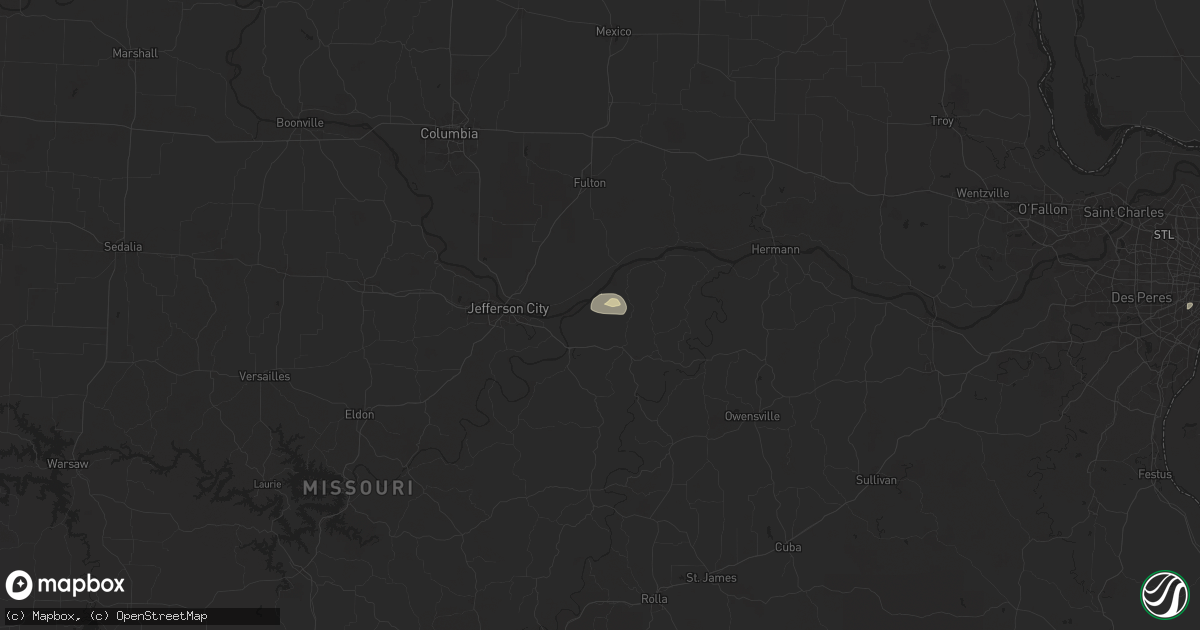 Hail map in Bonnots Mill, MO on August 10, 2025
