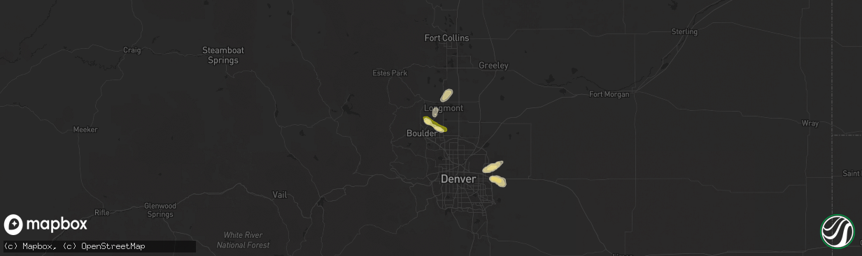 Hail map in Boulder, CO on August 10, 2025