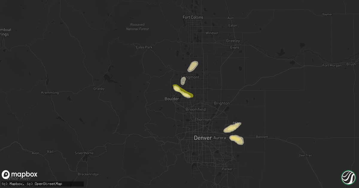 Hail map in Boulder, CO on August 10, 2025