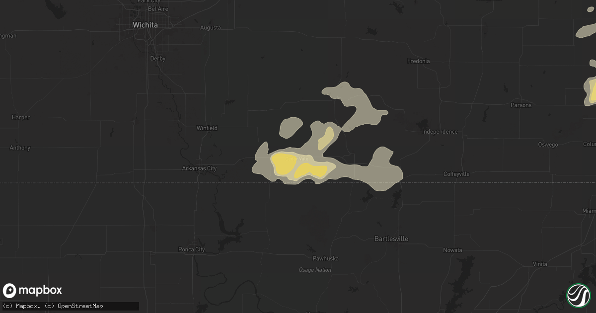 Hail map in Cedar Vale, KS on August 10, 2025