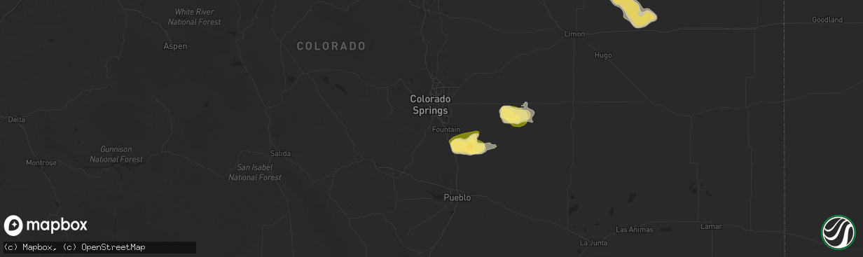 Hail map in Colorado Springs, CO on August 10, 2025