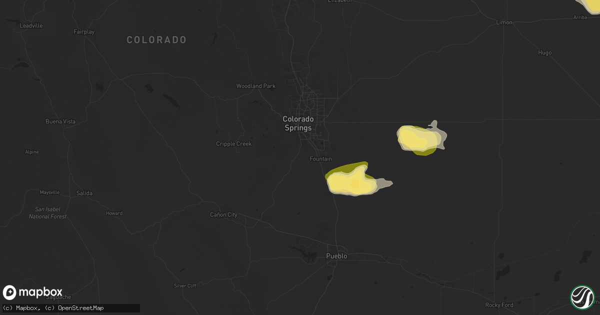 Hail map in Colorado Springs, CO on August 10, 2025