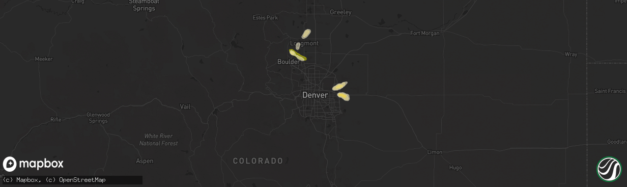 Hail map in Denver, CO on August 10, 2025