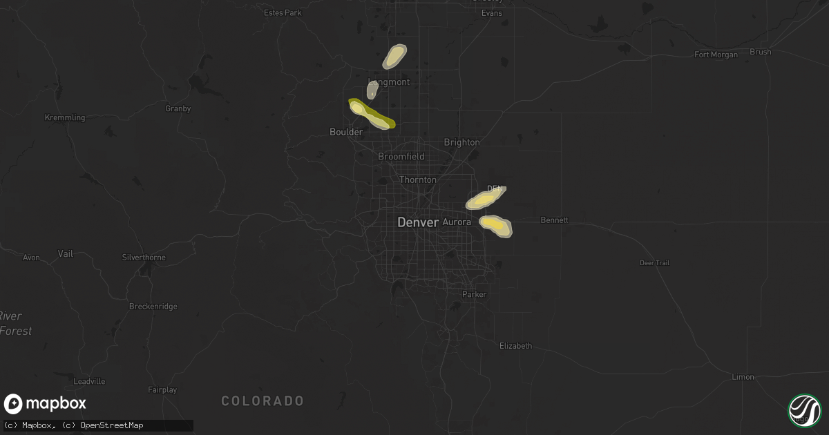 Hail map in Denver, CO on August 10, 2025
