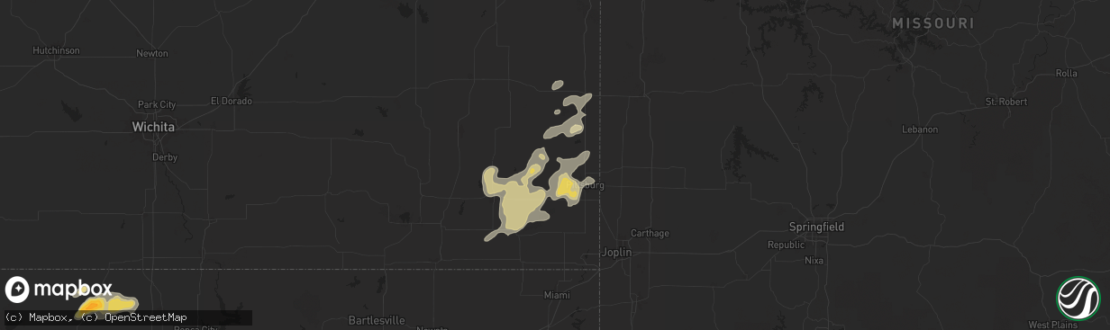 Hail map in Girard, KS on August 10, 2025