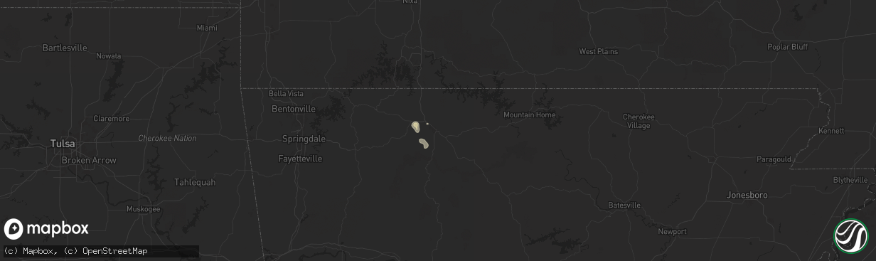 Hail map in Harrison, AR on August 10, 2025