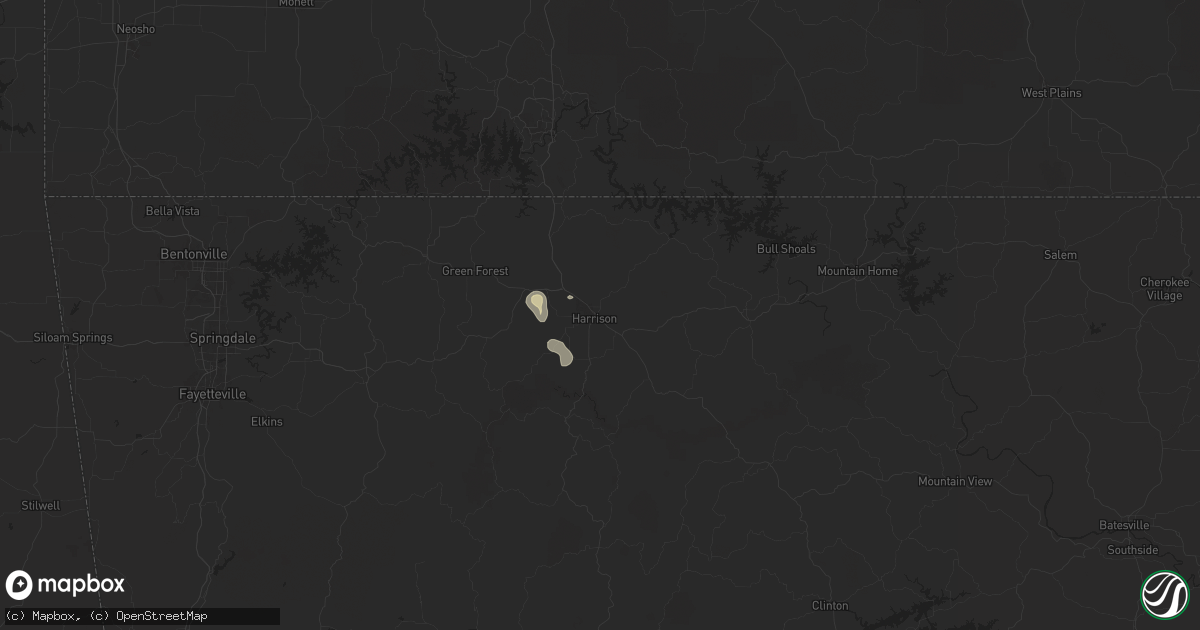 Hail map in Harrison, AR on August 10, 2025