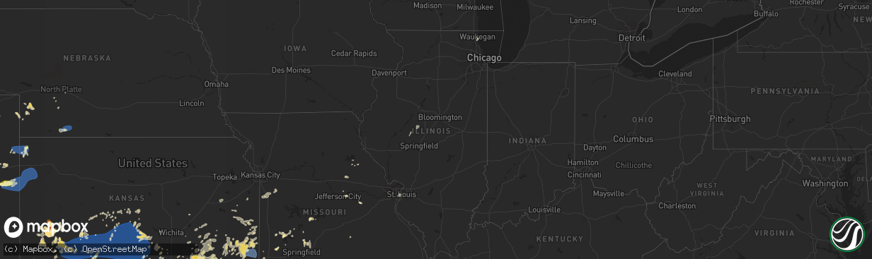 Hail map in Illinois on August 10, 2025