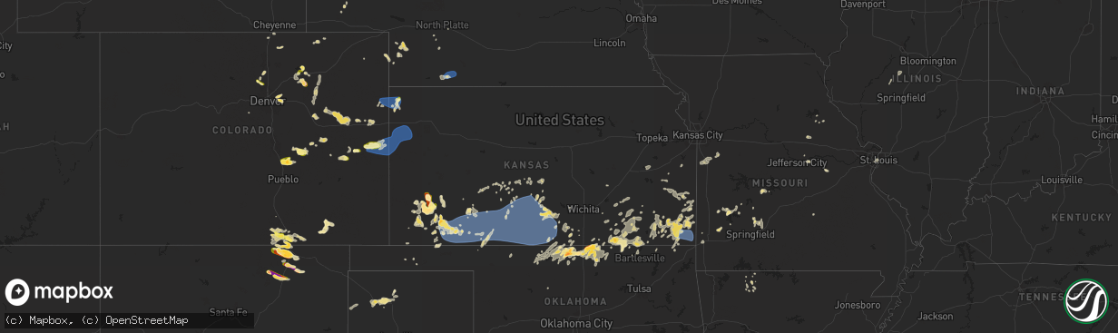 Hail map in Kansas on August 10, 2025