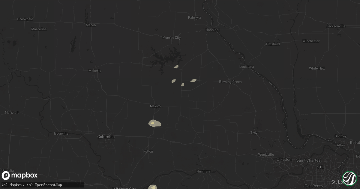 Hail map in Laddonia, MO on August 10, 2025