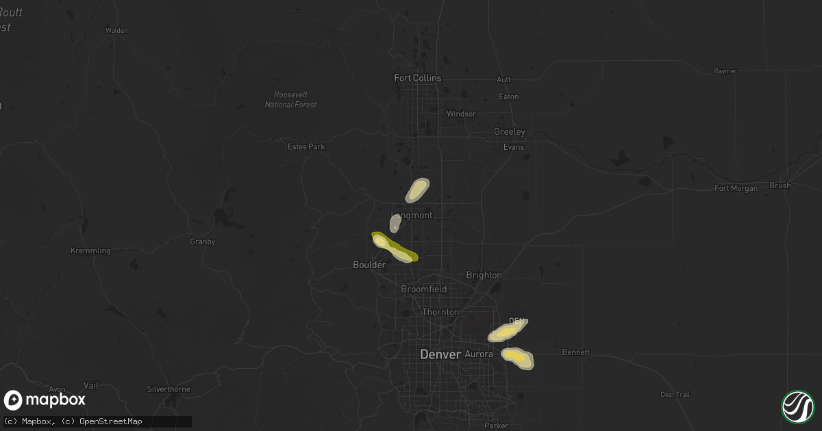Hail map in Longmont, CO on August 10, 2025