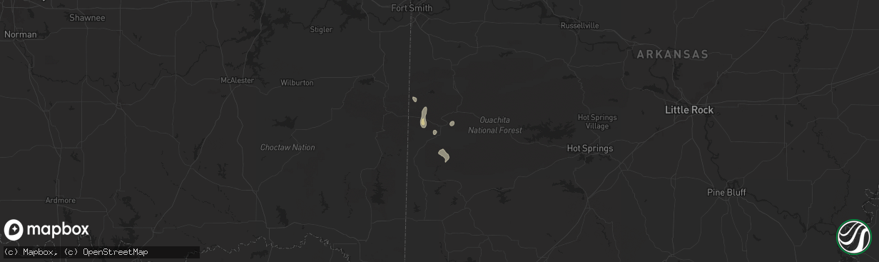 Hail map in Mena, AR on August 10, 2025