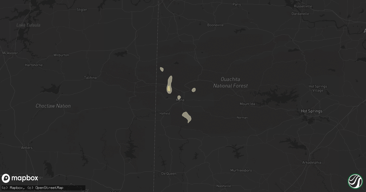 Hail map in Mena, AR on August 10, 2025
